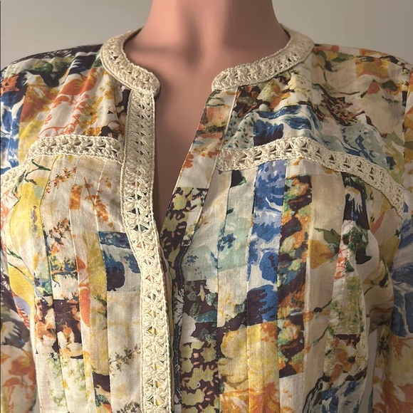 ANTHROPOLOGIE | Maeve Roll Tab Sleeve 100%Cotton Embroidered Top Blouse Sz 6 - Picture 9 of 16
